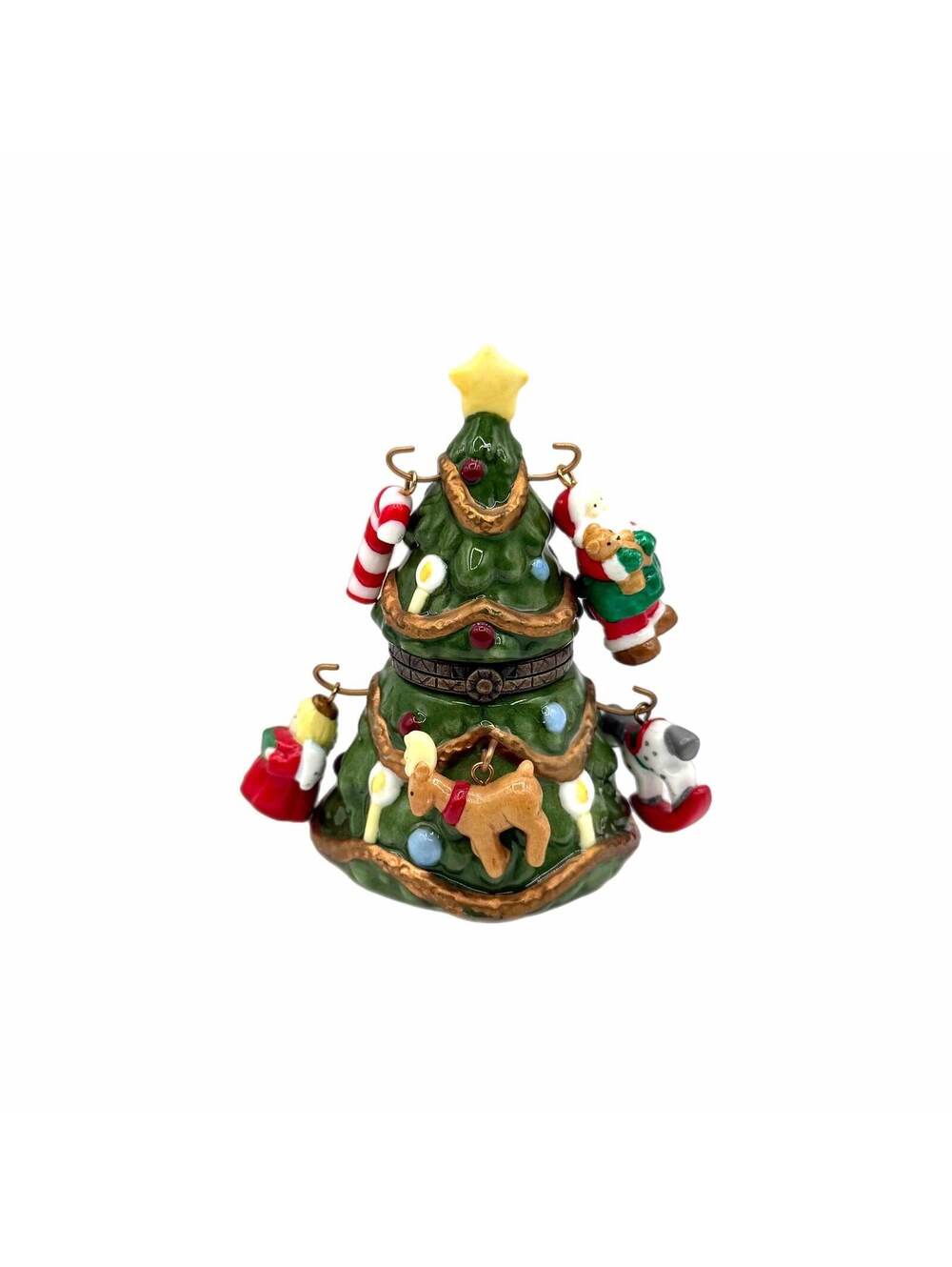 PHB Collection Christmas Tree Shaped Ceramic Hinged Trinket Box – 5 Ornaments